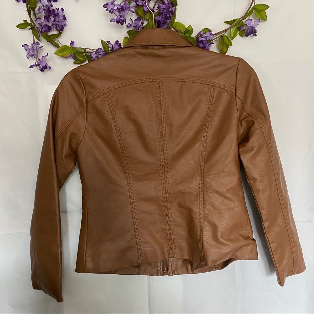 “SugarFly”  Brown Faux Leather Bomber Jacket - Picture 4 of 7
